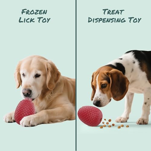 Treat Dispensing Dog Cognitive Toy to Keep Them Busy, Freezable Fillable Rubber Enrichment Lick Toy for Small and Medium Dogs 10-60 lbs, Long-Lasting Interactive Puzzle Dog Toy (Red)
