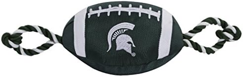 NCAA Michigan State Spartans Football Dog Toy, Tough Quality Nylon Materials, Strong Pull Ropes, Inner Squeaker, Collegiate Team Color