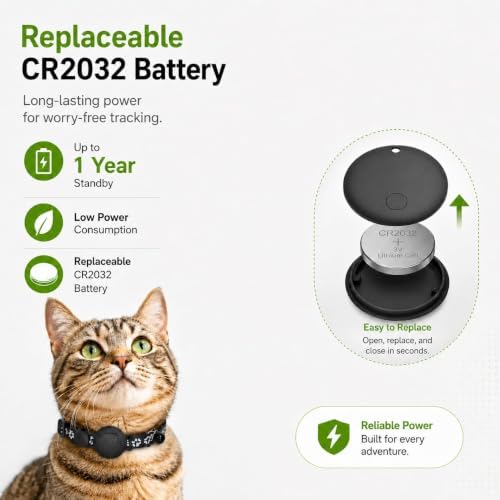 Pet Tracker,GPS Collar for Cats (Android Only) Smart tag,Waterproof Compatible with Google Find My,Advanced Tracking Solution Smart Collar for Pet Safety Ideal Small Large Cats (Black) (Black)