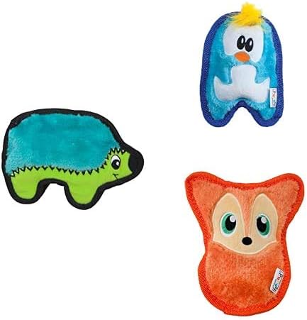 Outward Hound Invincibles Mini Plush Dog Toy 3-Pack, Hedgehog-Penguin-Fox, XS