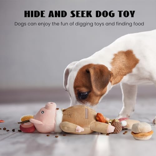 Nocciola Stuffed Pig Dog Toys: Hide and Seek Funny Squeaky Crinkle Plush Dog Chew Toys for Small Medium Breed, Cognitive Training Pet Enrichment Gifts Supplies