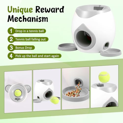Dog Ball Launcher Interactive Puppy Ball Thrower Machine with Treat Dispenser Fun Dog Training Toys for Indoor Outdoor(Light Grey,2 Balls)