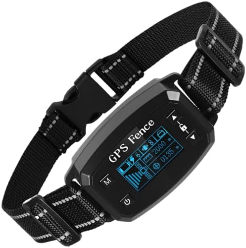 GPS E-Fence Collar, Wireless Dog Collar Fence System for Pet Training, 0.018-1.2 Miles, 30-2000 m Safety Distance, Bark Trainer with 3 Correction Modes, IPX6 Waterproof ABS, Black, 1000 mAh Battery