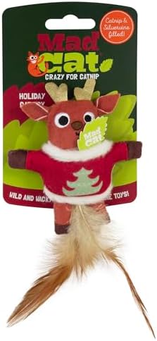 Mad Cat Ugly Sweater Stuffer Reindeer Catnip Refillable Soft Plush Cat Toy