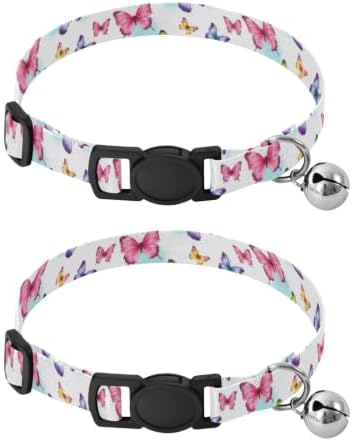 Watercolor Butterflies Pastel White Easy to Wear Puppy Collar 2 Pack Lightweight Pet Collar for Cats and Dogs