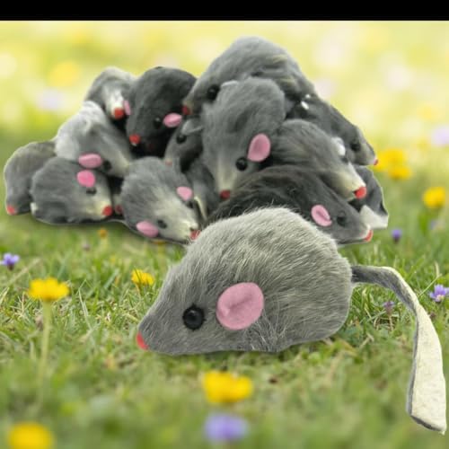 9Pcs Gray Fur Rattle Mouse Cat, Interactive Pet Play Mice, Animal for Cats, Pet Supplies