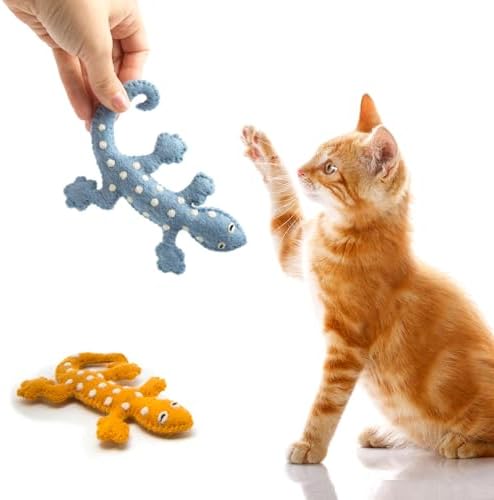 Glaciart One Felt Lizard Cat Toy – 2 Pcs | Soft Fuzzy Enrichment 100% Natural Wool - Interactive Catnip Play Cat Toy Set - Safe for Pets, Non-AZO Colored Dyes
