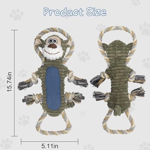 BUYPOW Funny Plush Dog Chew Toys, Squeaky Dog Toys, Interactive Tug of War Puppy Toys, Stuffed Dog Toys for Small, Medium and Large Dogs - Monkey