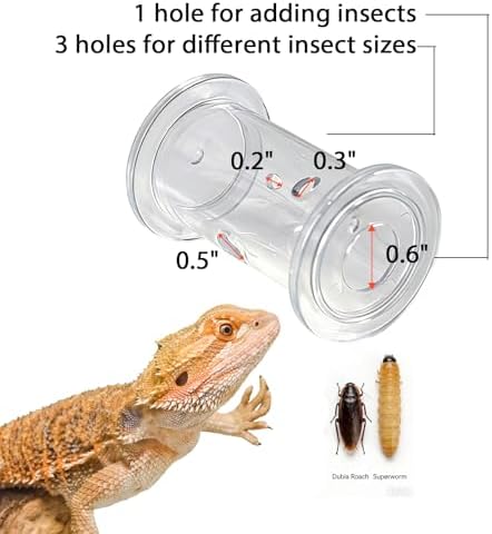 Reptile Treat Feeder Toy 3 Pack,Rolling Clear Insect Dispenser for Lizards, Geckos, Bearded Dragons & Small Reptiles – Interactive Mealworm Feeding Tube for Enrichment and Slow Feeding