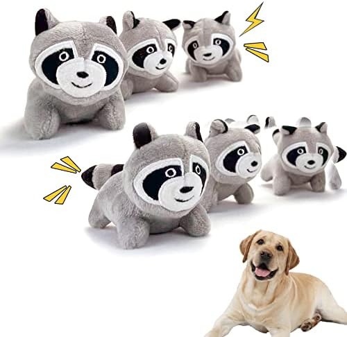 Interactive Squeaky Dog Toy, Replacement Animals Raccoon Pack of 6