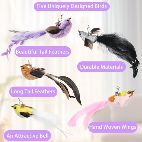 Soarer 3in1 Flying Bird Cat Wand Toys with Suction Cup for Indoor Cat,7Pcs