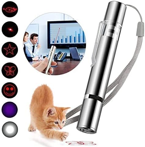 Cat Toys Laser Pointer Rechargeable Cat Laser Toy Interactive Cat Toys for Indoor Cats Kittenes Dogs LED Flashlight 7 Adjustable Patterns Red Light Remotes Teaching Tool USB