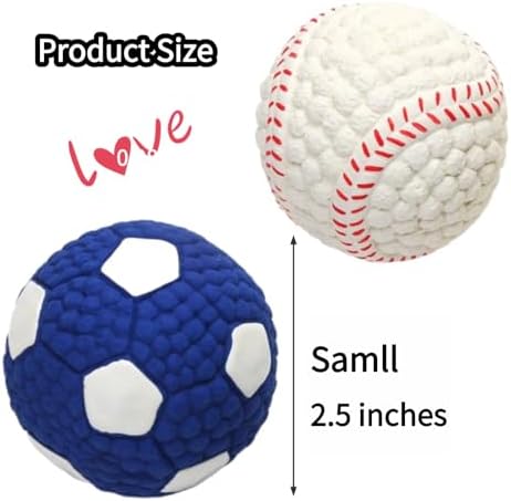 Squeaky Chew Dog Toys Interactive Sports Balls with Squeaker Soft Latex Rubber Bouncy Fetch Ball Toy (Soccer, Volleyball, Football, Tennis) for Puppy & Dog (Soccer+Tennis,Small)