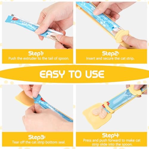Yummy Sam 4 Pcs Cat Strip Feeder and Pet Food Mixing Spoon, Kitten Strip Squeeze Spoon for Wet Food and Liquid Snack, Cat Lickable Puree Treat Snack Dispenser Feeding Scoop for Puppies Small Pets