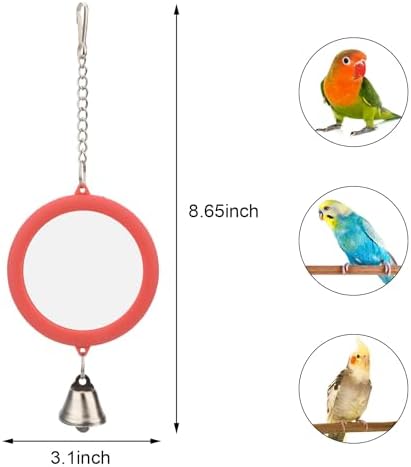 Hypeety Bird Mirror Toy with Bell Interactive Parrot Hanging Mirror, Red