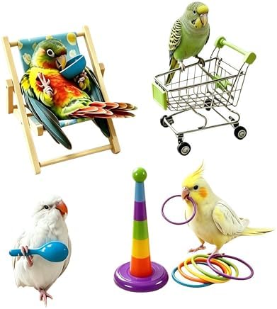 DRESSO Bird Toys for Conures, 4 Pcs Parrot Training Toys Set, Interactive Toys for Birds