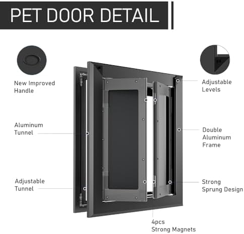 Aluminum Large Dog Door for Medium Large Dogs Up to 110 LBS, Black