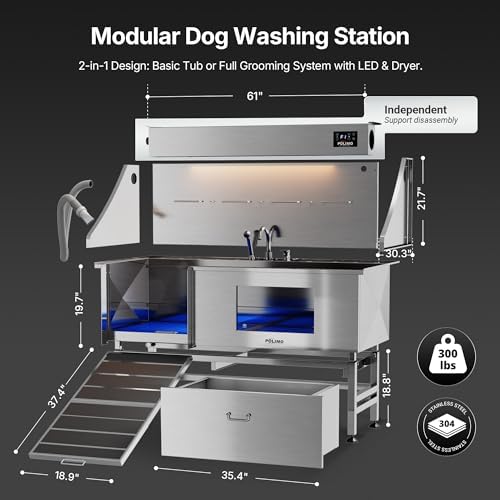 Dog Washing Station with Pet Dryer, 304 Stainless Steel Pet Wash Sink