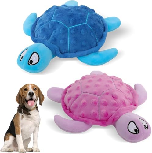 Squeaky Dog Toys, 2 Pack Plush Turtle Squeaky Toys for Dogs to Keep Them Busy, Interactive Crinkle Stuffed Dog Toys for Small to Medium Breeds Teething Training Reduce Boredom