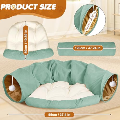 Spardar 2-in-1 Bunny Tunnel Bed, with Removable Mat Hideout, Matcha Green