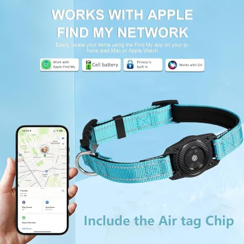 Tracking Collar for Dogs Waterproof Adjustable Air Tag Dog Collar Holder, Comfortable Dog Collars for Small Medium Large Dogs (SkyBlue, L)