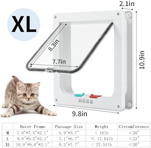 Cat Door for Interior Exterior Door, 4-Way Locking Flap
