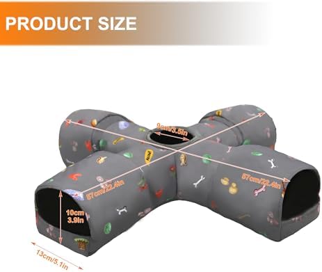 4-Way Small Pet Tunnel with Top Cave, Collapsible Interactive Hideout Tunnel for Hamster, Guinea Pig, Gerbil, Chinchilla, Dwarf Rabbit & Other Small Animals