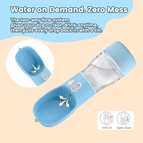 Portable Dog Water Bottle with Food Container Dishwasher Safe-Blue