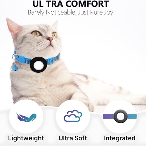 GPS Tracker for Cats, Mini GPS Pet Tracker with Collar, IPX8 Waterproof Cat Trackers Collar,No Monthly Fee,Work with Apple Find My(iOS Only),Smart Trackers for Pets-Blue-2