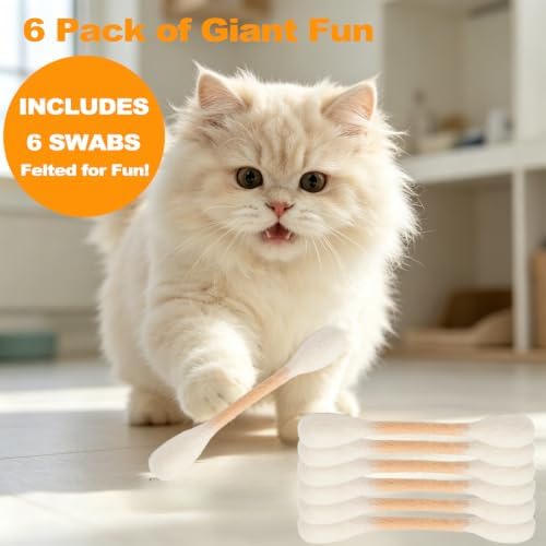 6 PCS Catnip Toy, Cotton Swabs Cat with Catnip, Swabs Catnip Toys Soft Plush Kicker Toys, Sturdy Teething Chew Toy for Indoor Cat, Giant Kitten Chew Sticks (Orange)