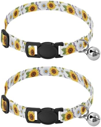 Sunflowers Kitten Bell Collar 2 Pack Dog Collar Adjustable Length 10.6" to 17.1"