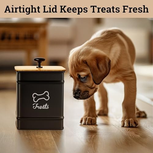 Dog Treat Container with Airtight Bamboo Lid, 5"W x 7"H, 7 Cup Capacity