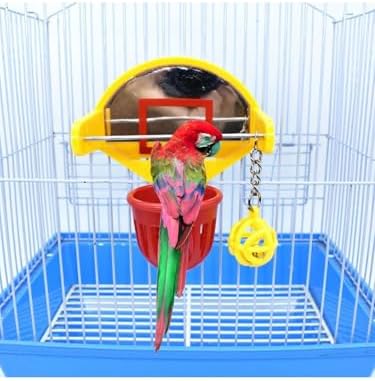 Bird Basketball Toy with Mirror Hanging Foraging Chew Ball Interactive Intelligence Training Toy for Budgies Parakeets Cockatiels Conure Easy to Install