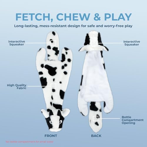 Best Pet Supplies 2-in-1 Stuffless Squeaky Dog Toy - Cow, Large | No-Stuffing, 2 built-in squeakers, No Mess, Soft, Holds a Plastic Bottle for Added play, Perfect for Moderate chewers