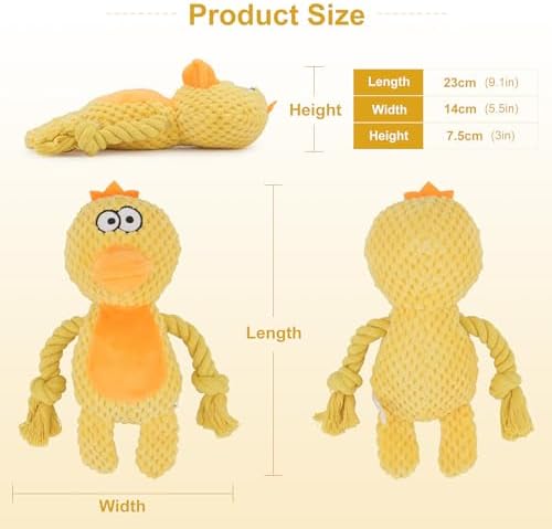 Dog Toys, Dog Squeaker Toys with Crinkle Paper (Yellow Duck)