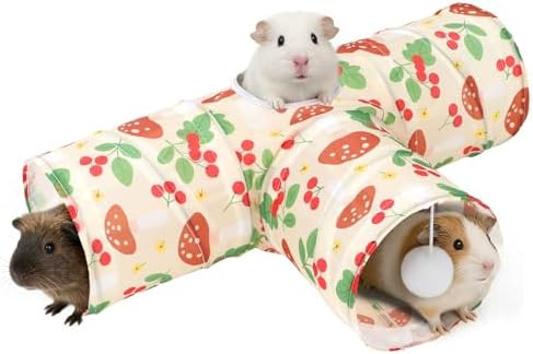 Rypet Guinea Pig Tunnel Hideout 3-Way Collapsible Small Pet Tubes, Cherry