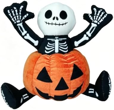 Halloween Dog Squeaky Toy - 3D Skeleton Pumpkin Interactive Plush Chew Toy for Small Dogs, Cute Holiday Pet, Photo Prop & Tug Toy