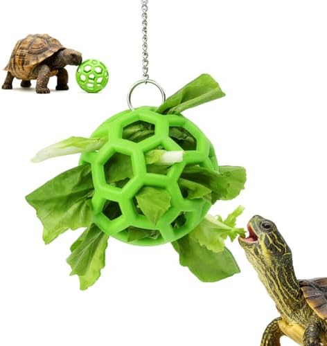 Turtle Foraging Feeder Ball with Hanging Chain – Turtles Feeding Toy, Interactive Reptile Toy for Aquatic Turtles and Tortoises, Fruit & Vegetable Holder for Box Turtle Habitat Accessories