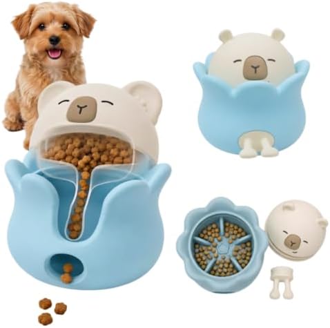 Slow Feeder Bowls, 2-in-1 Interactive Dog Treat Dispenser Toy with Non-Slip Removable Puzzle Feeder for Small Medium Dogs