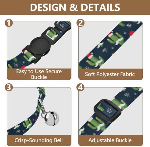 Green Cacti Christmas Trees Cats Collar 2 Pack Cat Neck Collar Adjustable Length 10.6" to 17.1"