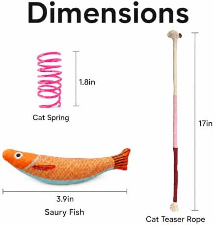 Cat Toys for Indoor Cats, 12-Color Springs, Plush Fish & Chew Rope Toys