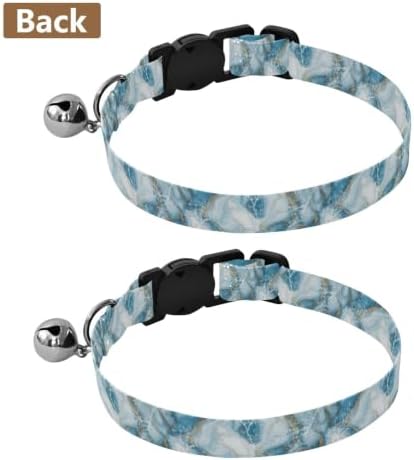 Blue White Marble Dog Collars for Small Dogs, 2 Pack Bell Collar for Small Dogs