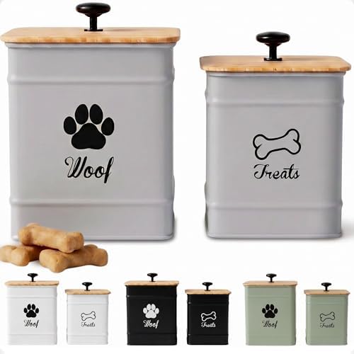 Dog Treat Container Set of 2 with Airtight Bamboo Lids - 8x6 & 7x5 inch
