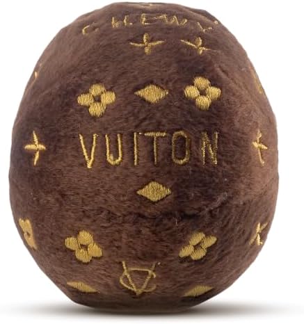 Dog Diggin Designs Chewy Vuiton Plush Squeaky Dog Toy Ball | Luxury-Inspired Parody Designer Ball with Squeaker, Soft Plush Fetch Dog Toy – Prêt-à-Porter Play!