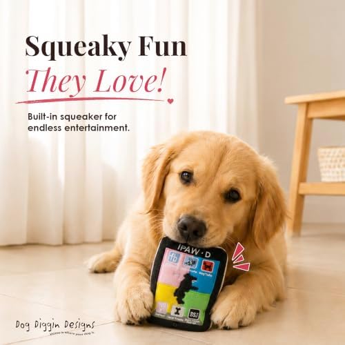 Dog Diggin Designs iPaw’d Plush Dog Toy | Luxury-Inspired Parody Smartphone Dog Toy with Squeaker, Soft Plush Novelty Dog Toy – Modern Fashion Accessories