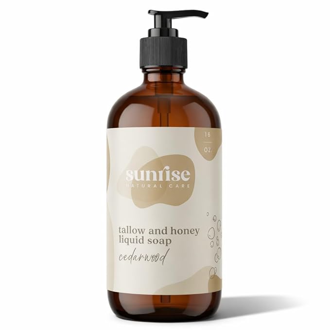 Tallow & Honey Liquid Soap – Cedarwood – Natural Face, Body & Hand Wash – Grass-Fed Beef Tallow Cleanser – Gentle Moisturizing Soap – 16 oz