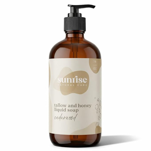 Tallow & Honey Liquid Soap – Cedarwood – Natural Face, Body & Hand Wash – Grass-Fed Beef Tallow Cleanser – Gentle Moisturizing Soap – 16 oz