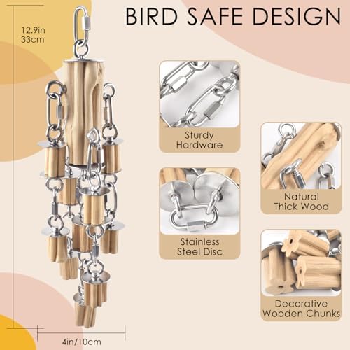 KATUMO Parrot Toys for Large Birds with Detachable Parts, 304 Stainless Steel and Natural Hardwood Chew Toy for Macaw, Cockatoo, African Greys, Medium to Large Parrots, Safe and Durable