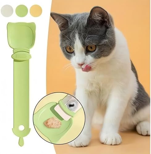 Multifunctional Cat Strip Squeeze Spoon - Cute Cat Head Feeder, 3 Color Strip, Wet Food Dispenser & Treat Spoon (Pet Supplies) (Orange-1PCS)