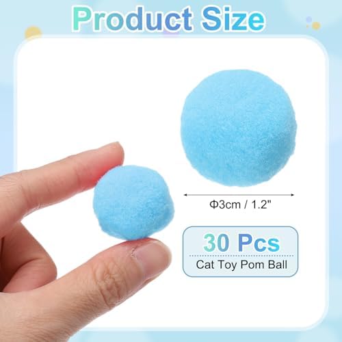 Cat Toy Pom Ball, Interactive Cat Ball Toys Fuzzy Pompoms (Plush, 1.2Inch, 30Pcs, Lake Blue) for Kittens Pet Enrichment Training Play Indoor